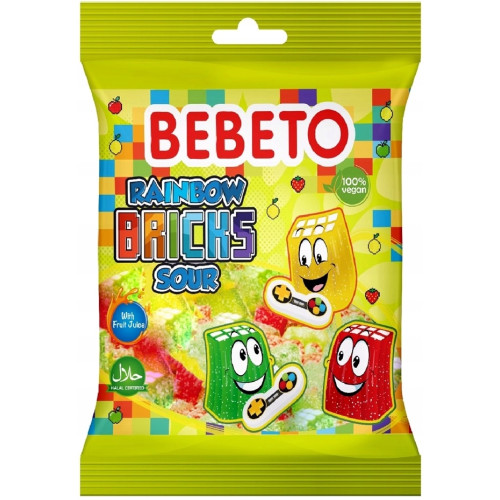 Bebeto Rainbow Sour Bricks 80g X12